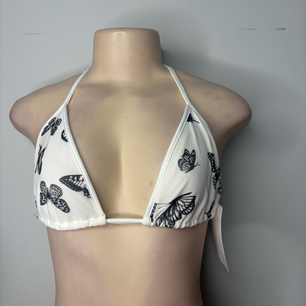 Bear Dance White Butterfly Print Triangle Bikini Top